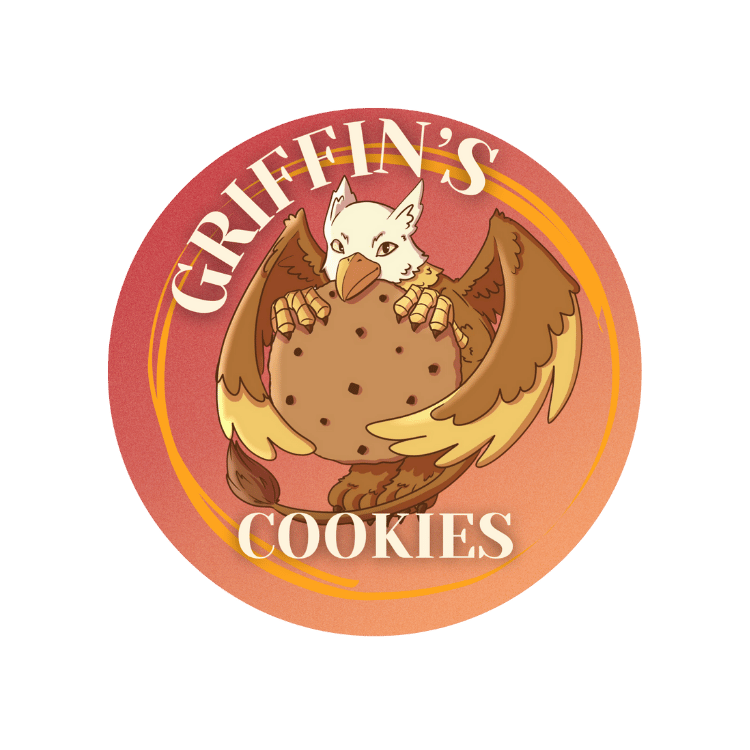 website_logo Griffin's Cookies Logo. A griffin holding a chocolate chip cookie in his talons